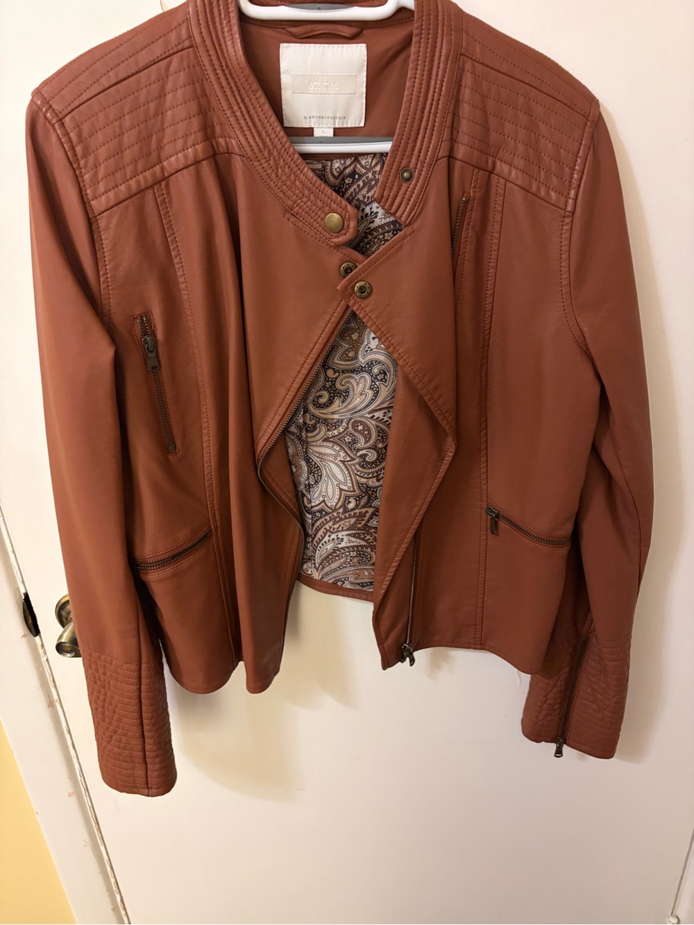 Anthropologie Women's Faux Leather Jacket in Rust Brown